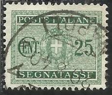 ITALIA REGNO ITALY KINGDOM 1934 SEGNATASSE TAXES DUE TASSE STEMMA CON FASCI COAT OF ARMS CENT. 25 USATO USED - Taxe