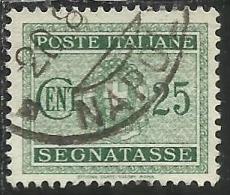 ITALIA REGNO ITALY KINGDOM 1934 SEGNATASSE TAXES DUE TASSE STEMMA CON FASCI COAT OF ARMS CENT. 25 USATO USED - Taxe