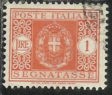 ITALIA REGNO ITALY KINGDOM 1934 SEGNATASSE TAXES POSTAGE DUE TASSE STEMMA CON FASCI COAT OF ARMS LIRE 1 USATO USED - Taxe