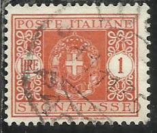 ITALIA REGNO ITALY KINGDOM 1934 SEGNATASSE TAXES POSTAGE DUE TASSE STEMMA CON FASCI COAT OF ARMS LIRE 1 LIRA USATO USED - Taxe