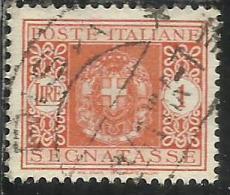 ITALIA REGNO ITALY KINGDOM 1934 SEGNATASSE TAXES POSTAGE DUE TASSE STEMMA CON FASCI COAT OF ARMS LIRE 1 LIRA USATO USED - Taxe