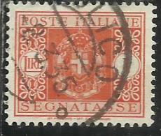 ITALIA REGNO ITALY KINGDOM 1934 SEGNATASSE TAXES POSTAGE DUE TASSE STEMMA CON FASCI COAT OF ARMS LIRE 1 LIRA USATO USED - Taxe