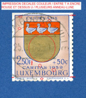 1959 N° 573 CARITAS BLASONS DOS FILS DE SOIE OBLITÉRÉ - Plaatfouten & Curiosa