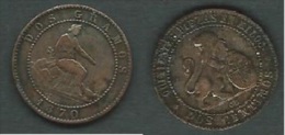 SPAIN ESPAÑA 1870 GOBIERNO PROVISIONAL I REPUBLIC 2 CENTIMOS DE PTA COPPER COBRE BIEN CONSERVADA SIN DESGASTE - Otros & Sin Clasificación