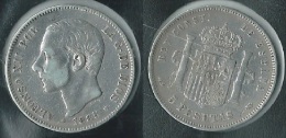 SPAIN ESPAÑA  1885 5 PTAS ALFONSO XII ESTRELLA 18-87 MSM SILVER PLATA VERY GOOD CONDITION  MBC - Autres & Non Classés