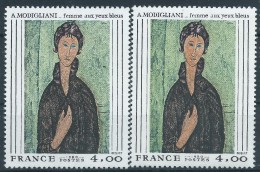 [14] Variété : N° 2109 Modigliani Fond Bleu-vert Au Lieu De Vert-jaune + Normal  ** - Unused Stamps