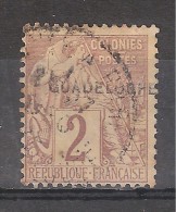 GUADELOUPE, 1891 , Type ALPHEE DUBOIS  , Yvert N° 15  , 2 C Lilas Brun VARIETE Impression Surcharge GUADELUOPE Obl  TB - Oblitérés
