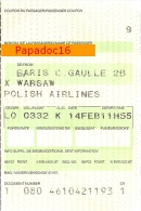 Ticket - Coupon Du Passager / Passenger Coupon -  Air France :  Paris - Warsaw 1999 - [ Varsovie - Warschau] - Europe