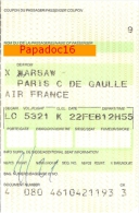 Ticket - Coupon Du Passager / Passenger Coupon -  Air France :  Warsaw - Paris 1999 - [ Varsovie - Warschau] - Europe