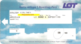 Carte D'accès / Carte D'embarquement / Boarding Pass - Lot :  Wroclaw - Warsaw 1999 - [ Breslau - Varsovie - Warschau] - Europe