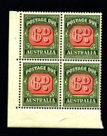 AUSTRALIA - 1960  POSTAGES DUES  6d  NO WMK  BLOCK OF FOUR  MINT NH  SG D137 - Portomarken