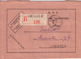 FORMULAIRE N°1392-43 Bis (ROSE)- SERVICE ABONNEMENTS DONT LA DUREE EST EXPIREE - HAUTE VIENNE - LIMOGES LE 14-1-1934 - Telegramas Y Teléfonos