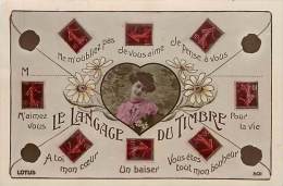 Themes Div -ref M266- Philatelie -le Langage Du Timbre - Theme Langages - Timbres - Semeuse -coeur  -carte Bon Etat   - - Timbres (représentations)