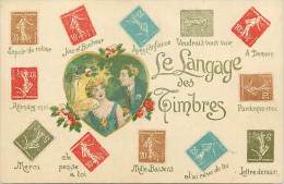 Themes Div -ref M260- Philatelie -le Langage Du Timbre - Theme Langages - Timbres - Semeuse - Carte Bon Etat  - - Timbres (représentations)