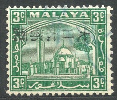 Jap Occ SGJ282 Kanji O/p Reading From Left On Selangor 3c Green - Used Cat £45 - Occupazione Giapponese