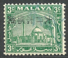 Jap Occ SGJ282 Kanji O/p Reading From Left On Selangor 3c Green - Used Cat £45 - Japanese Occupation