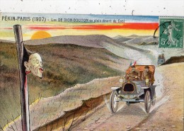 PEKIN PARIS (1907) LES DE DION-BOUTON EN PLEIN DESERT DE GOBI TETE D'UN CHINOIS DECAPITE SIGNE E SEVELINGE - Rallyes