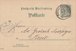 36907- VALUE, 5 PFENNIGS, PP11, POSTCARD STATIONERY, 1899, GERMANY-WURTTEMBERG - Other & Unclassified