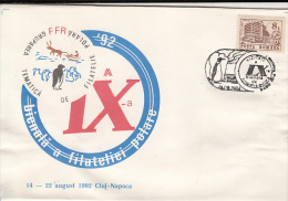 36962- POLAR PHILATELIC EXHIBITION, PENGUIN, REINDEER, SLED, SPECIAL COVER, 1992, ROMANIA - Eventos Y Conmemoraciones