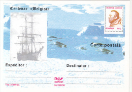 37112- BELGICA CENTENARY, ANTARCTIC EXPEDITION, SHIP, G. DUFOUR, POSTCARD STATIONERY, 1998, ROMANIA - Antarctic Expeditions