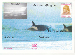 37114- BELGICA CENTENARY, ANTARCTIC EXPEDITION, SHIP, J. VAN MIRLO, WHALE, POSTCARD STATIONERY, 1998, ROMANIA - Spedizioni Antartiche