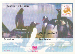 37115- BELGICA CENTENARY, ANTARCTIC EXPEDITION, L. MICHOTTE, PENGUINS, POSTCARD STATIONERY, 1998, ROMANIA - Antarktis-Expeditionen