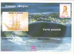 37120- BELGICA CENTENARY, ANTARCTIC EXPEDITION, SHIP, WHALE, V. RYSSELBERGHIE, POSTCARD STATIONERY, 1998, ROMANIA - Antarctische Expedities