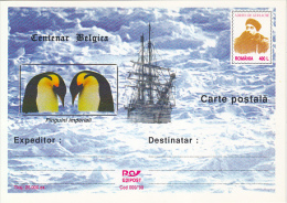 37123- BELGICA CENTENARY, ANTARCTIC EXPEDITION, SHIP, PENGUINS, A. DE GERLACHE, POSTCARD STATIONERY, 1998, ROMANIA - Spedizioni Antartiche