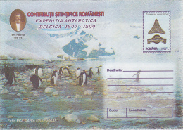 37124- BELGICA ANTARCTIC EXPEDITION, PENGUINS, EMIL RACOVITA, COVER STATIONERY, 1999, ROMANIA - Expéditions Antarctiques
