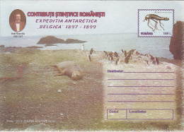 37125- BELGICA ANTARCTIC EXPEDITION, PENGUINS, SEAL, EMIL RACOVITA, COVER STATIONERY, 1999, ROMANIA - Antarctic Expeditions
