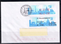 ATM, LISA1, FDC,  Philexfrance,  2/07/1999, 2.70FRF/0.41EUR, Complément  + De 20g Mog 0.80FRF/012EUR 1er Jour. - 1999-2009 Vignette Illustrate