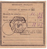 VAUCLUSE - RECETTE AUXILIAIRE AVIGNON A - 9-1-1917 - RECEPISSE DE MANDAT N°81. - Telegraph And Telephone