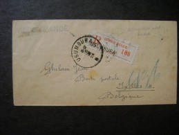 INTERESTING LETTER REGISTERED (SMALL SIZE) OF Usumbura (BELGIAN CONGO) TO BELGIUM IN 1924 AS PORTE 5 STAMPS OCCUPATION - Brieven En Documenten