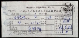 CHINA CHINE CINA DURING THE CULTURAL REVOLUTION TELEGRAPH FEE RECEIPT  WITH CHAIRMAN MAO QUOTATIONS - Ongebruikt