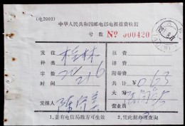 CHINA CHINE CINA  TIANJIN TELEGRAPH FEE RECEIPT - Ongebruikt