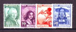 Switzerland 1938 Y Pro Juventute Personalities Salomon Gessner Female Outfits Mi No 331-34 MNH - Nuevos