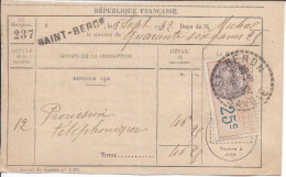 SAINT BERON SAVOIE 6/9/1932 Cachet Perlé Quittance (provision Téléphonique) Timbre Fiscal 25c Avec Le Cachet Postal - Telegraaf-en Telefoonzegels