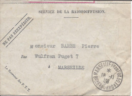 Cachet MARSEILLE AV DU PRADO 18/11/1938 Sur Document De La Poste Pour La Redevance De Radiodiffusion - Radiodiffusione