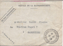 Cachet MARSEILLE AV DU PRADO 18/11/1938 Sur Document De La Poste Pour La Redevance De Radiodiffusion - Radiodiffusion