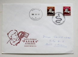 Cover Sent From Lithuania, 1996 Vilnius Special Cancel Snake Animal Reptiles - Litouwen