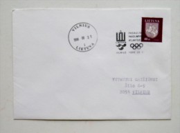 Cover Sent From Lithuania, 1996 Vilnius Special Cancel Olympic Games Atlanta Coat Of Arms - Litouwen