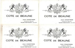 Lot De 4 étiquettes Anciennes "COTE De BEAUNE" Jean Chartron à Puligny-Montrachet. - Lots & Sammlungen