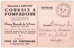 318 - POMPADOUR - Champ De  Courses -Tribunes  - CHEVAUX -imprimé PUB  Pour Les Courses - Arnac Pompadour