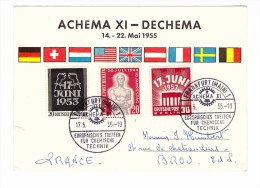 Allemagne Berlin Carte Y&T 96 97 106 Cachet 17.05.1955 Foire Internationale Chimie Cote Timbres 46.50€ - Briefe U. Dokumente