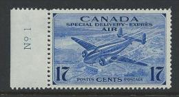 Canada 1943 - 17c Special Delivery Airmail Issue Plate No 1 SG S14 MNH Cat £4.50 SG2018 Empire - Entrega Especial/Entrega Inmediata