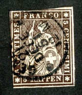 9902  Swiss 1858  Michel #13 II Bymb  ( Cat. 38.€ ) - Gebraucht