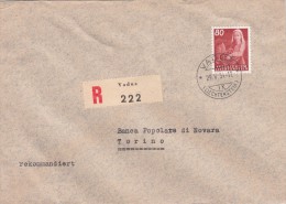 Vaduz To Torino, Cover Raccomandata 1954 - Cartas & Documentos