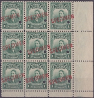 1911-76 CUBA REPUBLICA 1911. 1c BARTOLOME MASO Ed.190. SPECIMEN PROOF BLOCK 9. MNH. - Ongebruikt