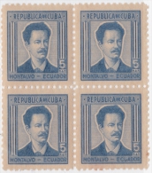 1937-185 CUBA REPUBLICA 1937. ESCRITORES Y ARTISTAS. 5c ECUADOR Ed.314. MONTALVO  BLOCK 4. GOMA ADULTERADA. - Neufs