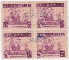 1937-192 CUBA REPUBLICA 1937. ESCRITORES Y ARTISTAS. 25c FLOTA DE COLON. BARCOS SHIP Ed.319. BLOCK 4. USED. - Ungebraucht